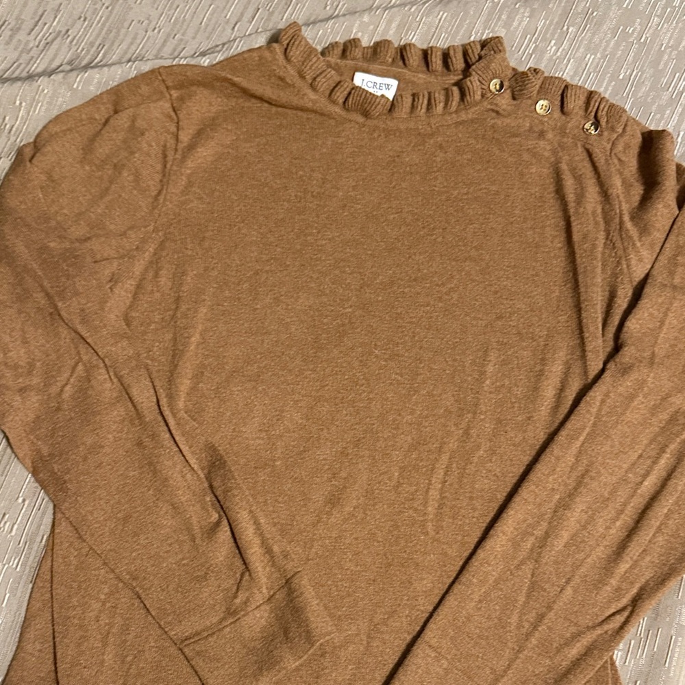 J. Crew Factory Brown Ruffle Neck Long Sleeve Top
